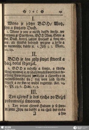 I. Wono je jedyn Boh, Wotz, syn a ßwjaty Duch ...