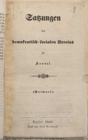 Satzungen des demokratisch-socialen Vereins zu Kassel.