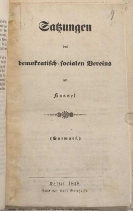Satzungen des demokratisch-socialen Vereins zu Kassel.