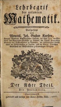 Wencesl. Joh. Gustav Karsten Lehrbegriff der gesammten Mathematik, 8
