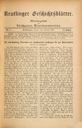 Reutlinger Geschichtsblätter. 9. 1898