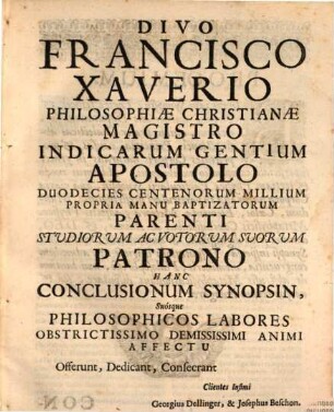 Synopsis Physicae Particularis In Praecipuas Conclusiones Contractae : Contractae In Gratiam Discipvlorvm Collecta