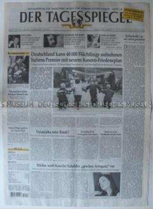 "Der Tagesspiegel", Berliner Tageszeitung mit Leitartikel über den Kosovo-Friedensplan