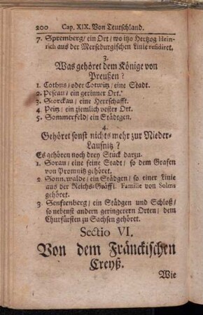 Sectio VI. Von dem Fränckischen Creyß. - Sectio IX. Vom Westphälischen Creyß.
