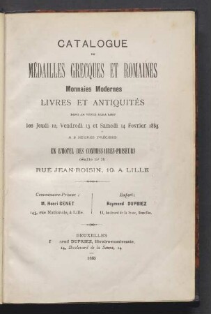 [Catalogue de médailles grecques et romaines, monnaies modernes etc...]