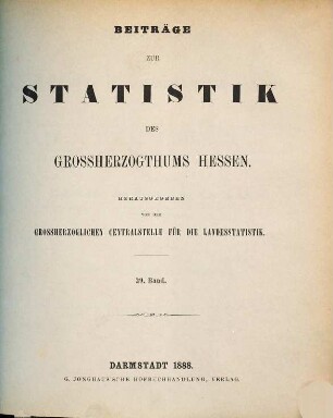 Beiträge zur Statistik des Großherzogtums Hessen. 29. 1888