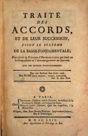 Traité des accords et de leur succession selon le systéme de la Basse-fondamentale