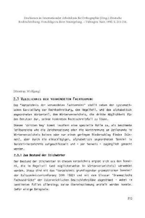 Verzeichnis der verwendeten Fachtermini