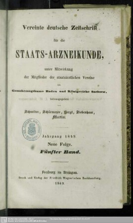N.F.5.1849: Vereinte deutsche Zeitschrift für die Staatsarzneikunde
