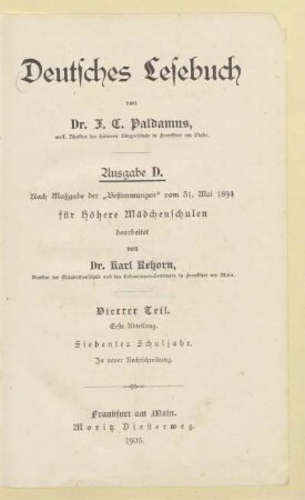Vierter Teil, Abteilung 1 = Siebentes Schuljahr, [Schülerband]: [Vierter Teil, Abteilung 1 = Siebentes Schuljahr, [Schülerband]]