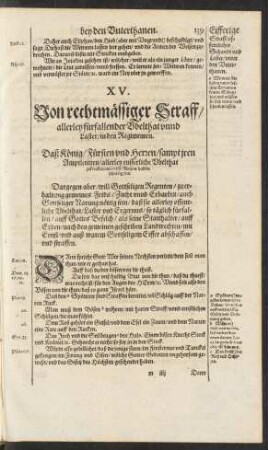 XV. Von rechtmässiger Straff/ allerley fürfallender Ubelthat unnd Laster/ in den Regimenten.