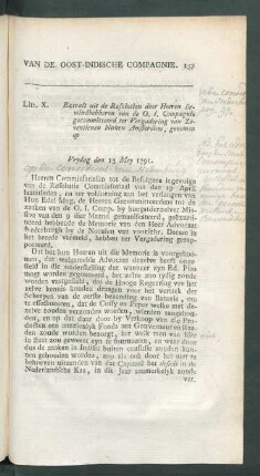 Litt. X. Extract uit de resolutien door heeren bewindhebberen van de O. I. Compagnie ...