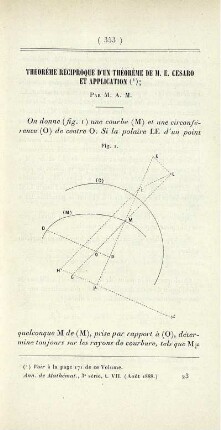 Théorème réciproque d'un théorème de M. E. Cesaro et application.