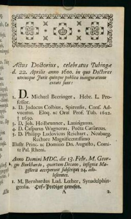Magisterii Anno 1600 - 1609