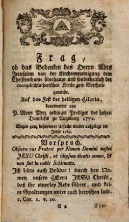 Der von Herrn Johann Friedel einmal gründlichst widerlegte D. Aloys Merz, Domprediger zu Augsburg