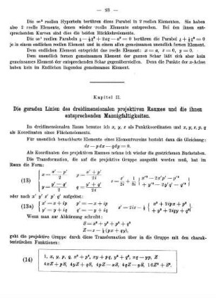 Kapitel II. - Die geraden Linien des dreidimensionalen projektiven Raumes und die ihnen entsprechenden Mannigfaltigkeiten.