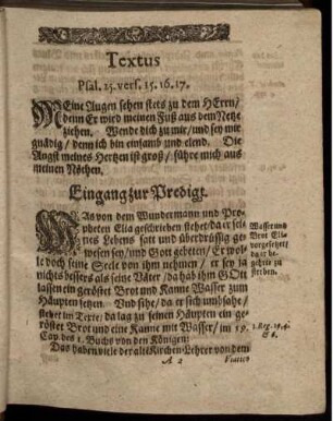 "Textus" und "Eingang zur Predigt"