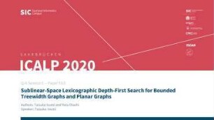 Sublinear-Space Lexicographic Depth-First Search for Bounded Treewidth Graphs and Planar Graphs: Q/A Session E - Paper E3.E
