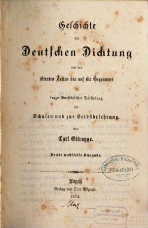 Geschichte der deutschen Dichtung : von den ältesten Zeiten bis auf die Gegenwart in kurzer übersichtlicher Darstellung für Schulen und zur Selbstbelehrung