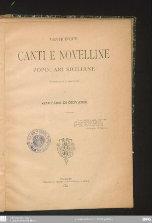 Venticinque Canti e novelline popolari siciliane