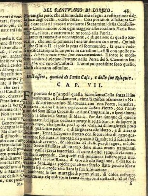 Dell'essere, qualità di Santa Casa, e delle sue Reliquie. Cap. VII.