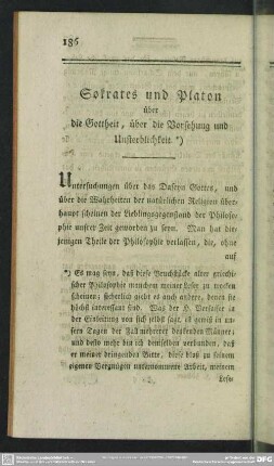 Sokrates und Platon über die Gottheit, über die Vorsehung und Unsterblichkeit