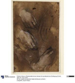 Studienblatt mit vier Händen für das Altarbild der Grablegung Christi