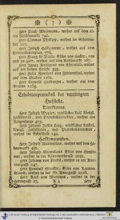 Exhibitenprotokoll der vereinigten Hofstelle.