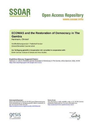 ECOWAS and the Restoration of Democracy in The Gambia