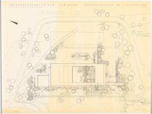Universitätsklinikum Tübingen Grünanlage an der Zentralküche am Schnarrenberg: Lageplan mit Gartenplan und eingezeichnetem Pflanzplan 1:200