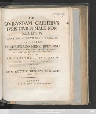 De Qvibvsdam Capitibvs Ivris Civilis Male Non Receptis