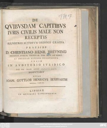De Qvibvsdam Capitibvs Ivris Civilis Male Non Receptis