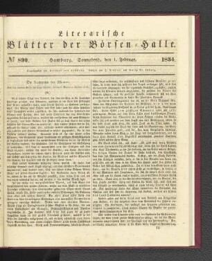 No 890. Hamburg. Sonnabend, den 1. Februar. 1834.: No. 890, Hamburg. Mittwoch, den 1. Februar. 1834.