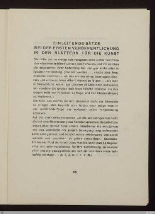 Einleitende Sätze bei der ersten Veröffentlichung in den Blättern für die Kunst