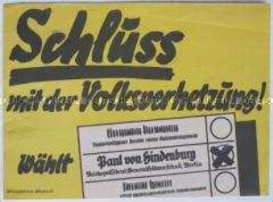 Handzettel für die Wahl von Hindenburg bei der Reichspräsidentenwahl 1932