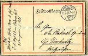 Feldpostkarte an A. Rahmel in Groß Zierkwitz