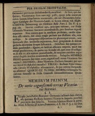 Membrum Primum. De notis cognosendi terras Vicariatus Saxonici.