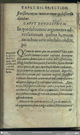 Caput Duodecimum. In quo solvuntur argumenta adversariorum quibus humana ratio ...