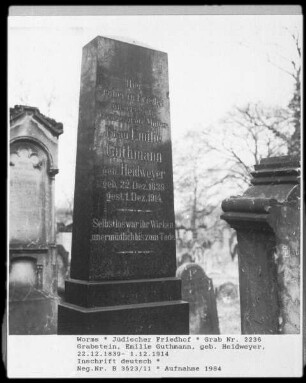 Grabstein von Emilie Guthmann (geborene Heidweyer) (gestorben 1914.12.01)
