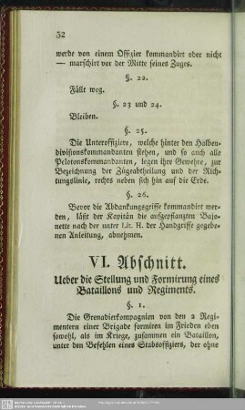 VI. Abschnitt. Ueber die Stellung und Formirung eines Bataillons und Regiments