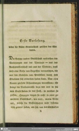 Erste Vorlesung. Ueber die Güter-Gemeinschaft zwischen den Eheleuten