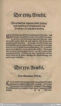 Der XXV Artickel. Von Gemieten Zechen.