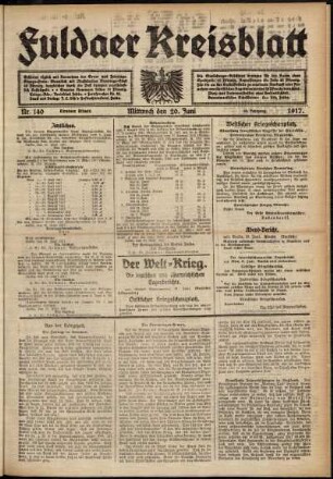Erste Ausgabe vom Mittwoch, den 20. Juni 1917.
