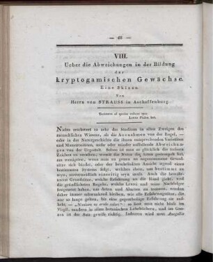 VIII. Ueber die Abweichungen in der Bildung der kryptogamischen Gewächse. Eine Skizze