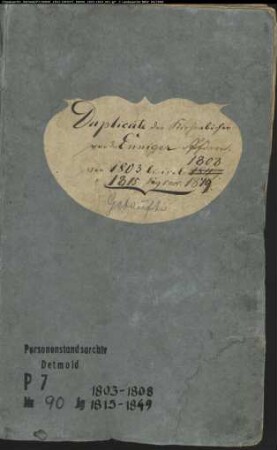 Kirchenbuchduplikat der katholischen Gemeinde in Enniger (GHT 1803-1808, GHT 1815-1849). (Gemeinde: Enniger, katholische Gemeinde)