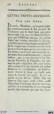 Lettre trente-deuxième: Sur les arts