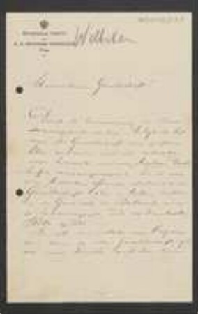 Brief von Richard Wettstein an Regensburgische Botanische Gesellschaft