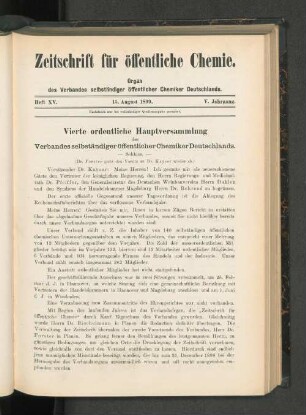 Vierte ordentliche Hauptversammlung des Verbandes selbständiger öffentlicher Chemiker Deutschlands.