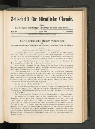 Vierte ordentliche Hauptversammlung des Verbandes selbständiger öffentlicher Chemiker Deutschlands.