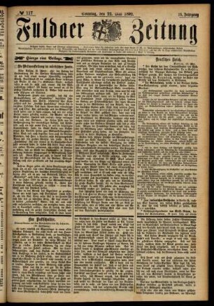 Erste Ausgabe vom Sonntag, den 22. Mai 1892.